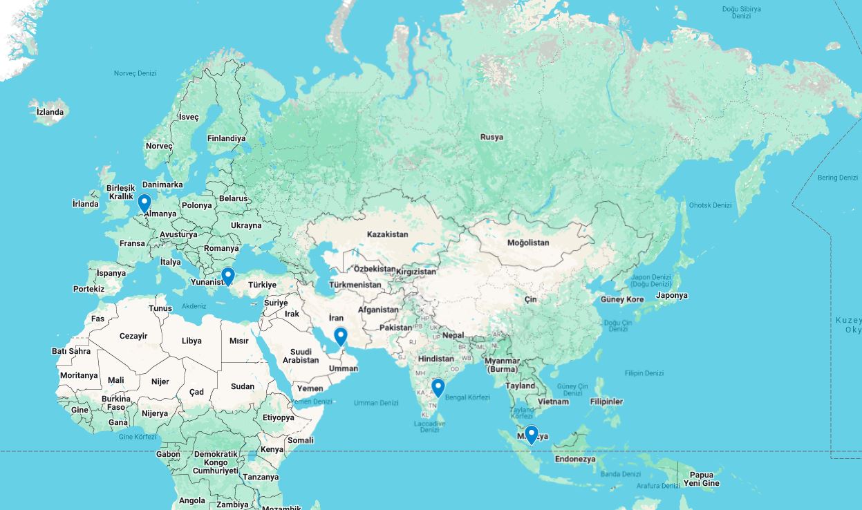 Kaart met wereldwijde MkaPEB-kantoren